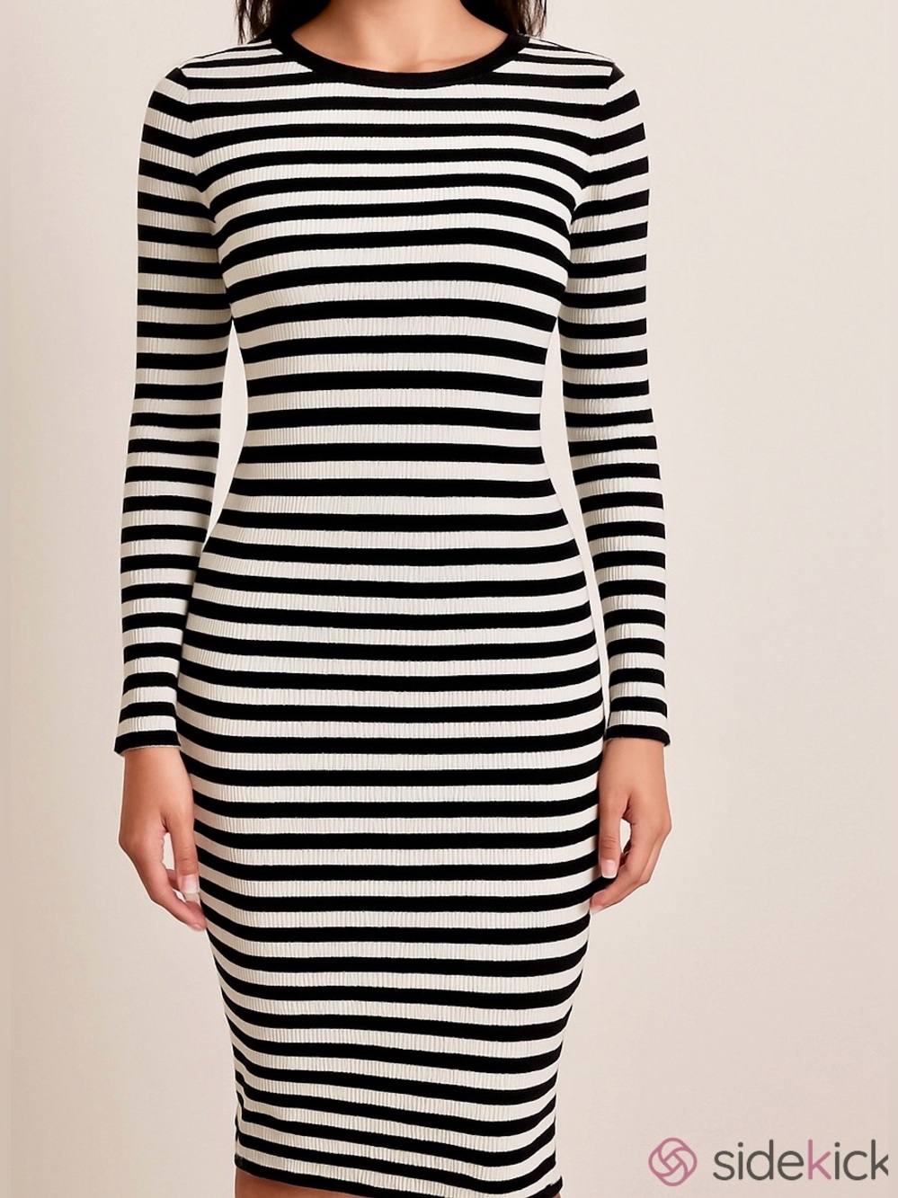 Forever 21 Black White Stripe M Parisian Chic Modern Dark Academia Bodycon Dress